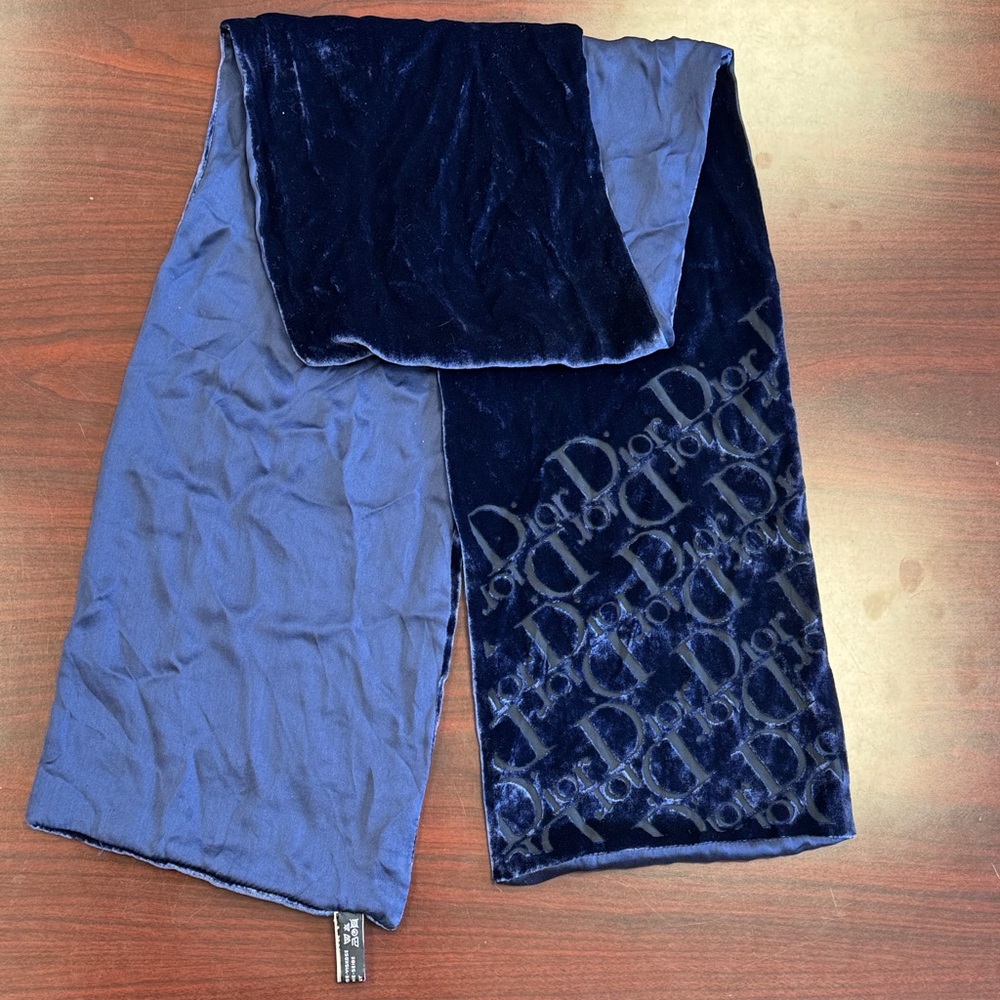 Dior Navy Blue Velvet Scarf